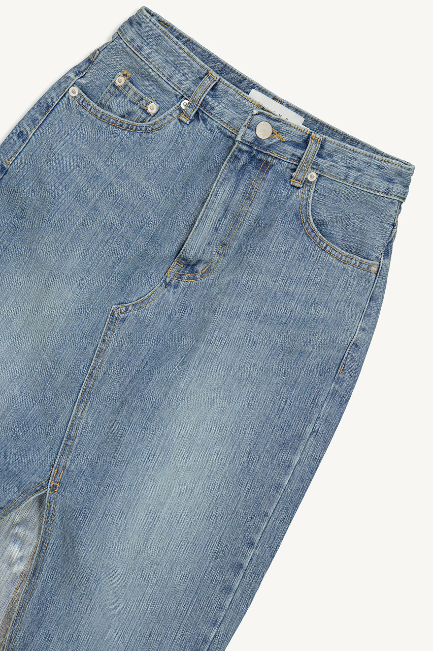 Slit Mid Length Denim Skirt, Blue