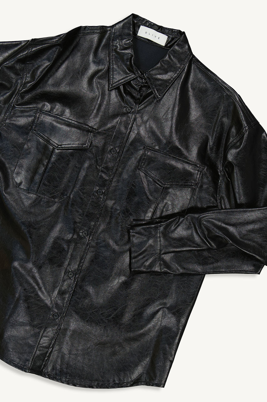 Jina Leatherette Shirt, Black