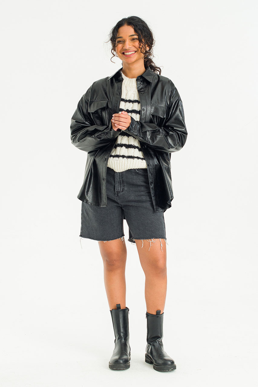 Jina Leatherette Shirt, Black