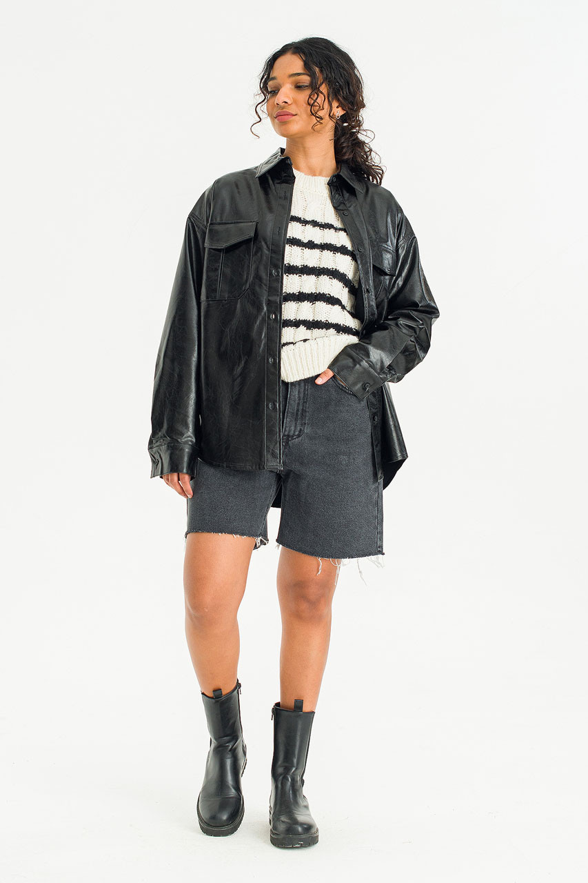 Jina Leatherette Shirt, Black