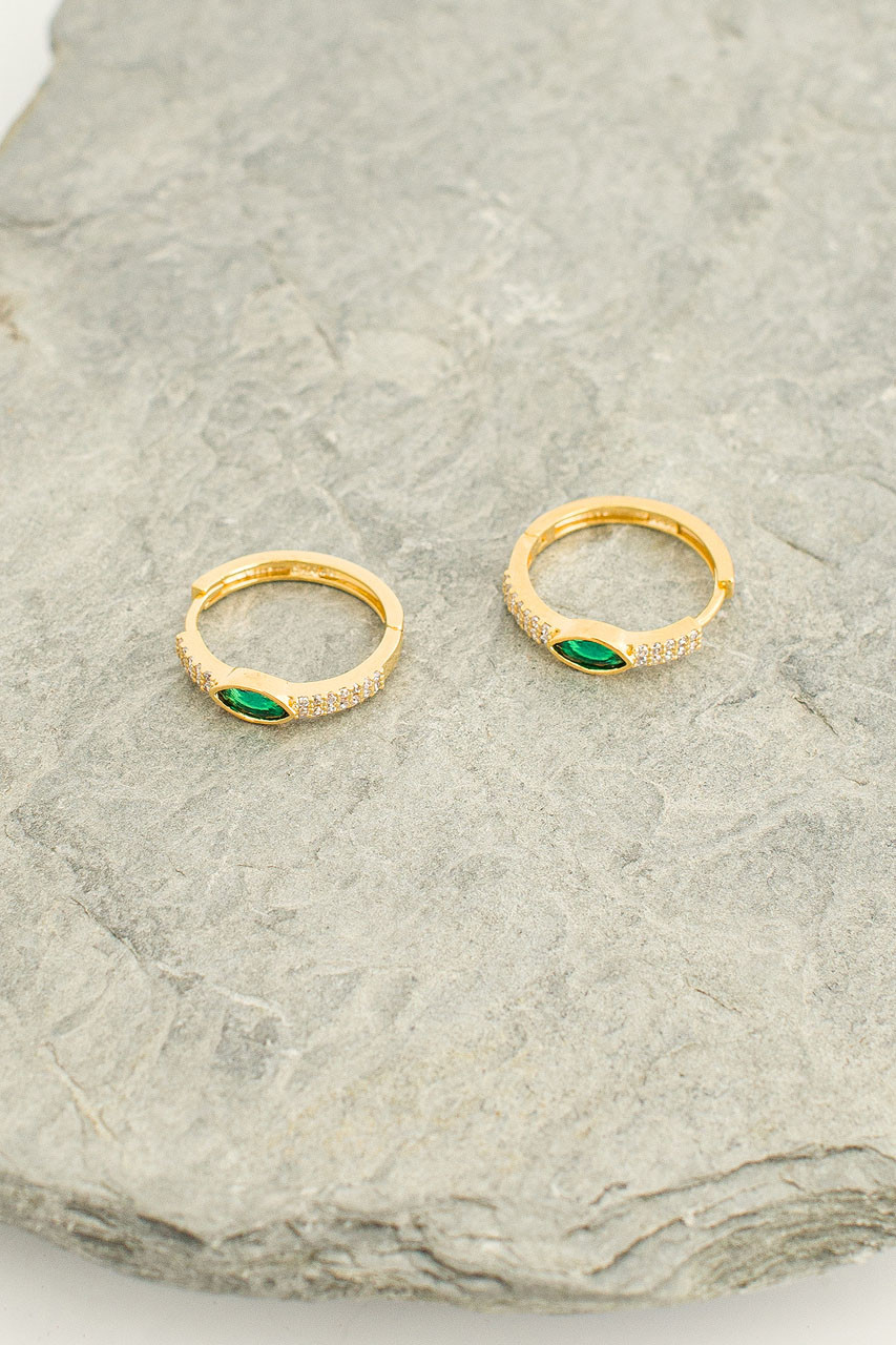 Emerald Tear Drop Earrings, 14K Gold Plated