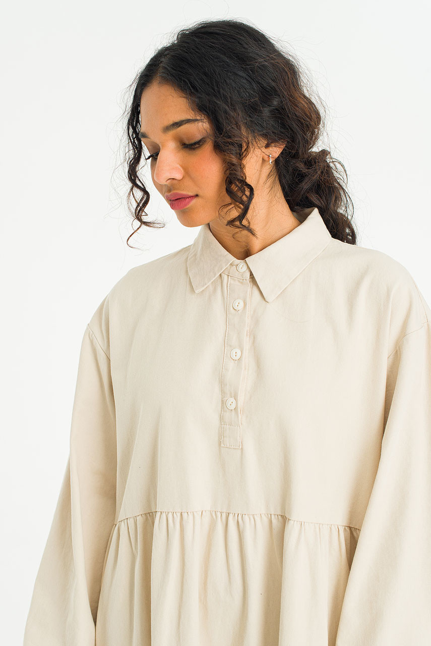 Leon Long Tiered Dress, Beige