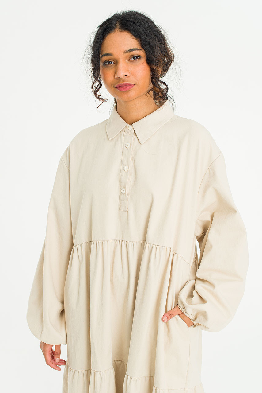 Leon Long Tiered Dress, Beige