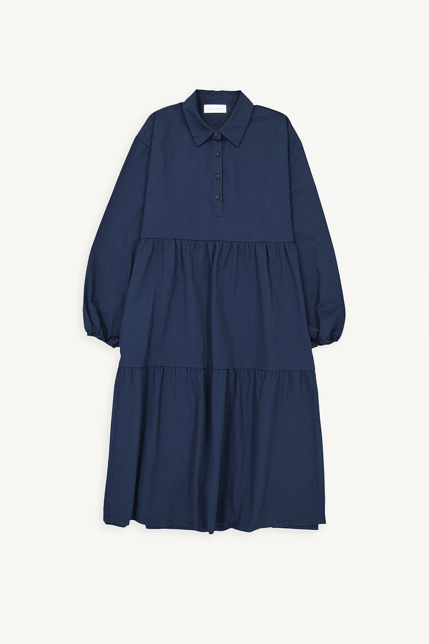 Leon Long Tiered Dress, Navy
