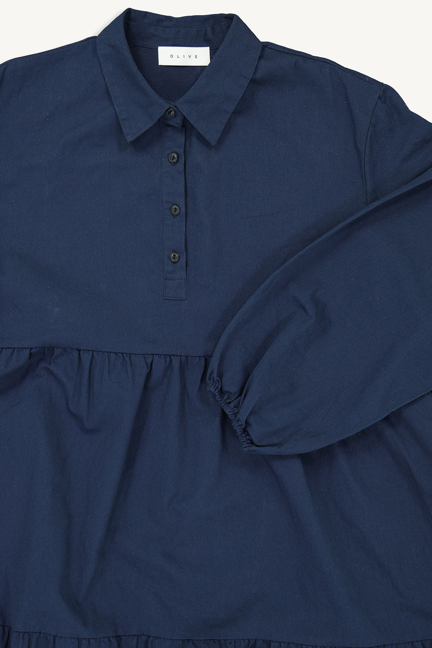 Leon Long Tiered Dress, Navy