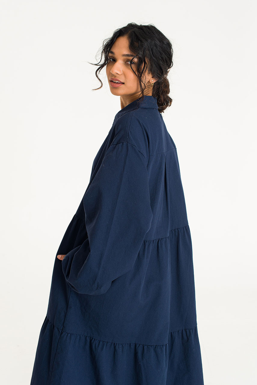 Leon Long Tiered Dress, Navy