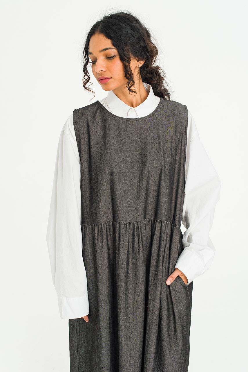 Elsa Denim Pinafore Dress, Black