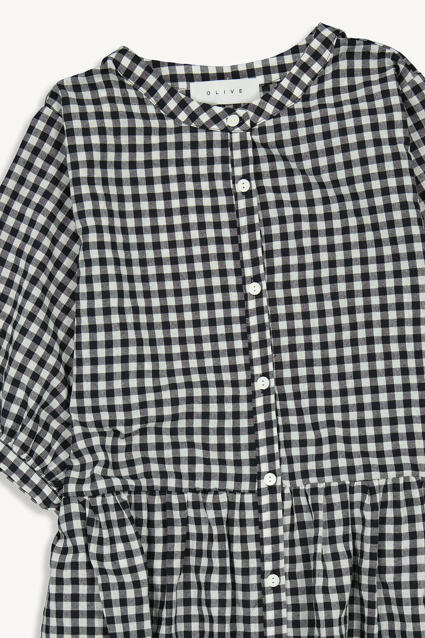 Gingham Babydoll Dress, Black