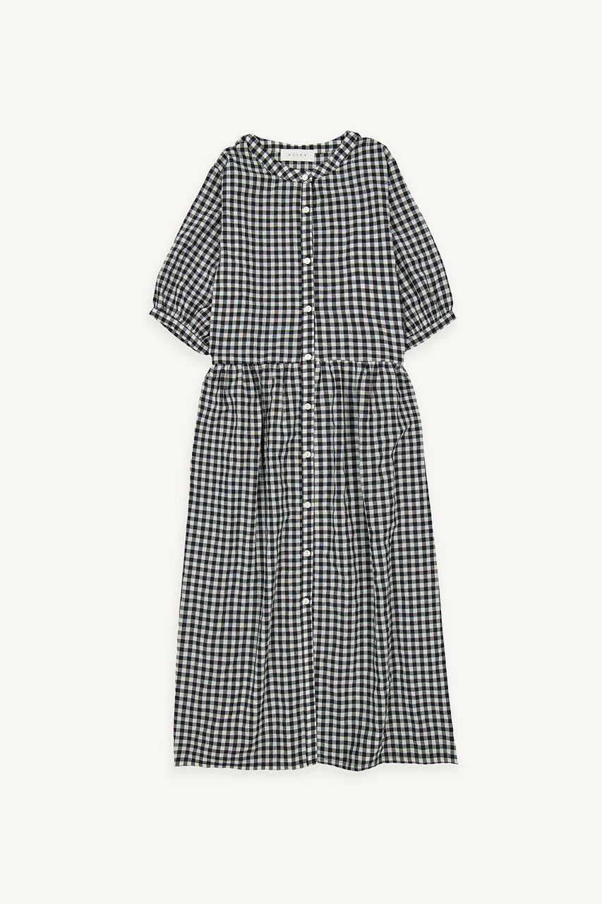 Gingham Babydoll Dress, Black
