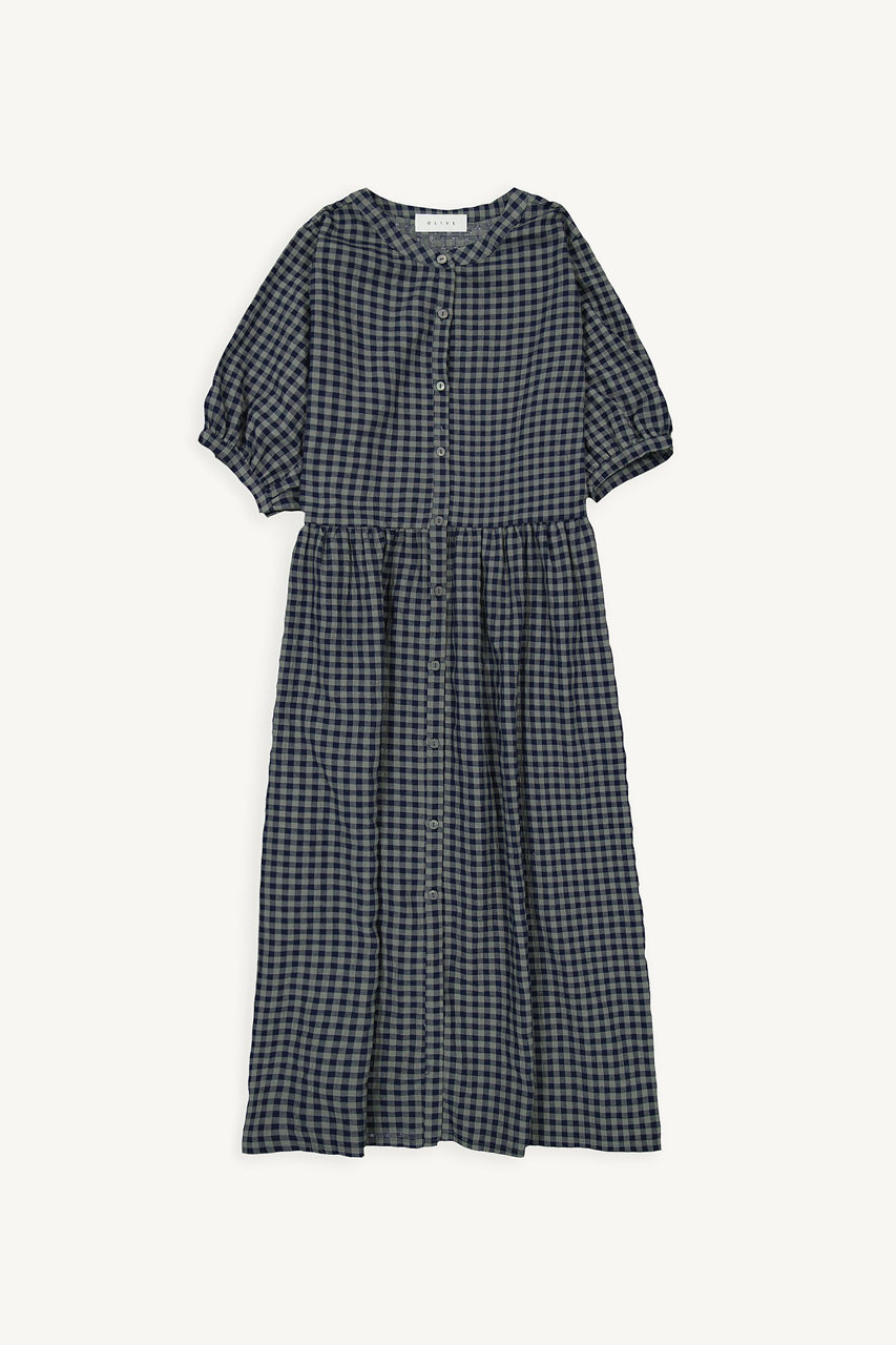 Gingham Babydoll Dress, Navy