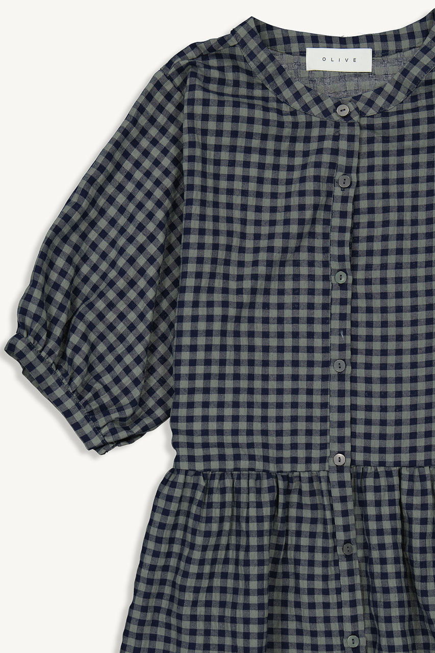 Gingham Babydoll Dress, Navy