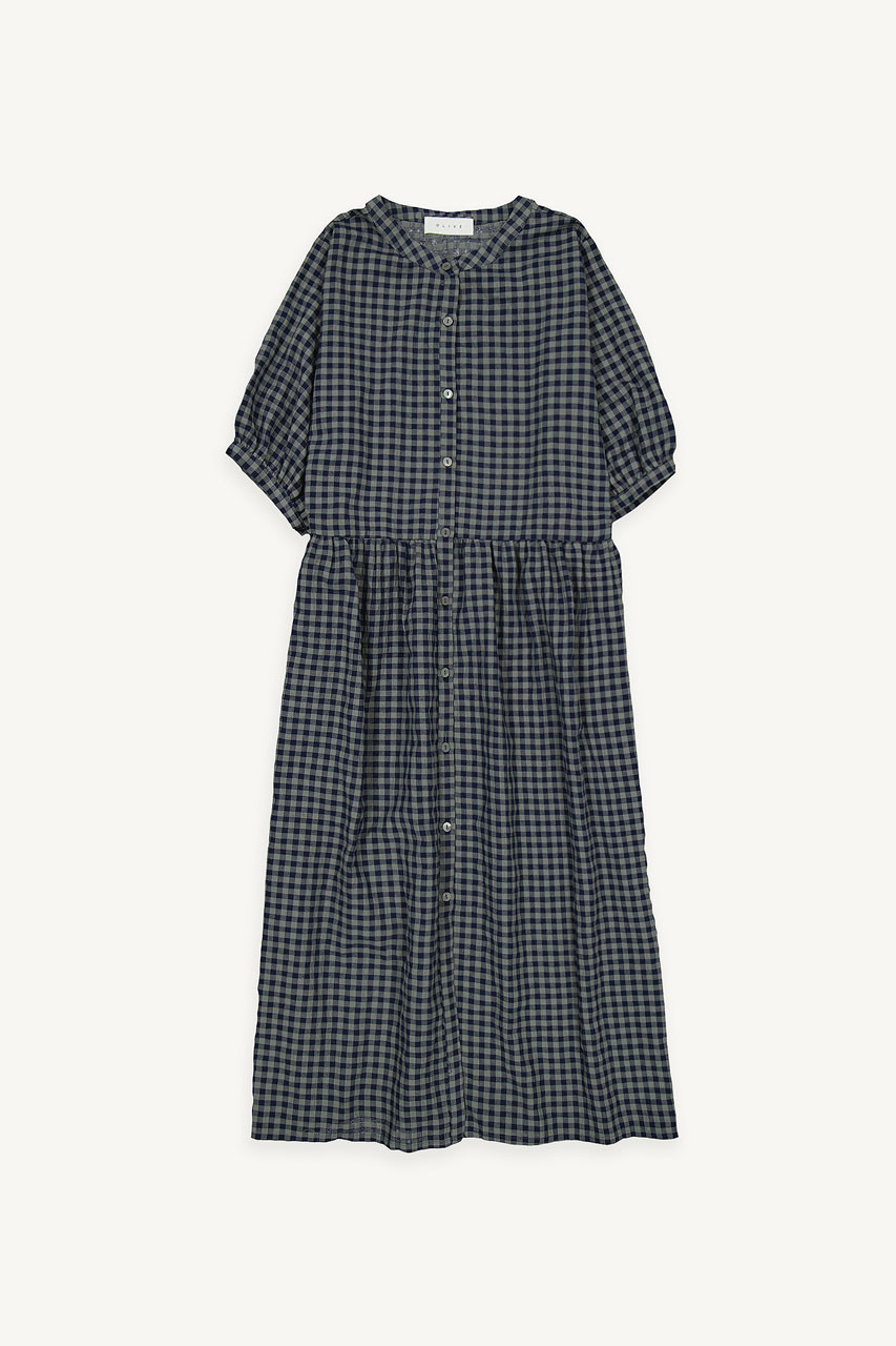 Gingham Babydoll Dress, Navy