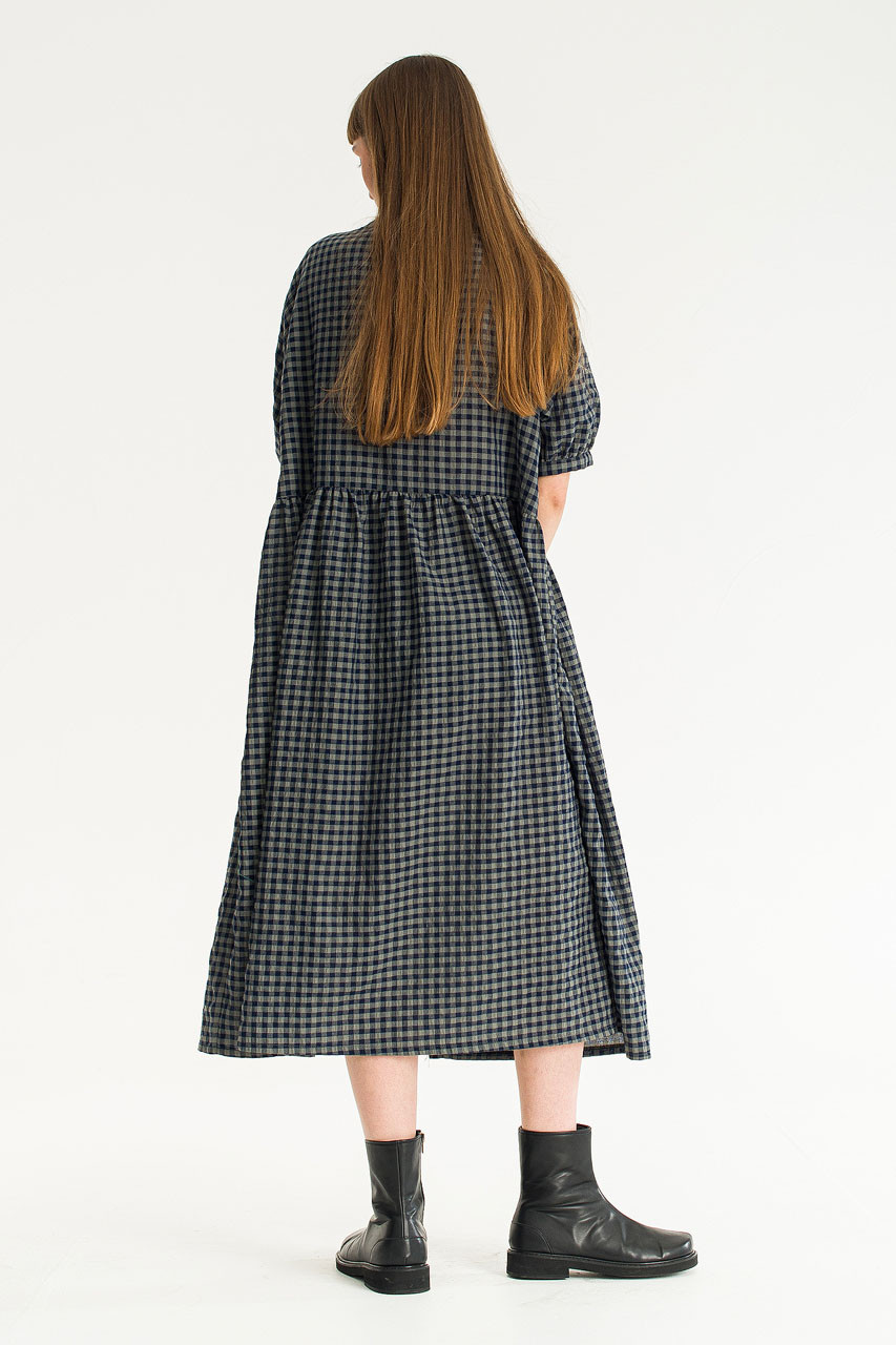 Gingham Babydoll Dress, Navy