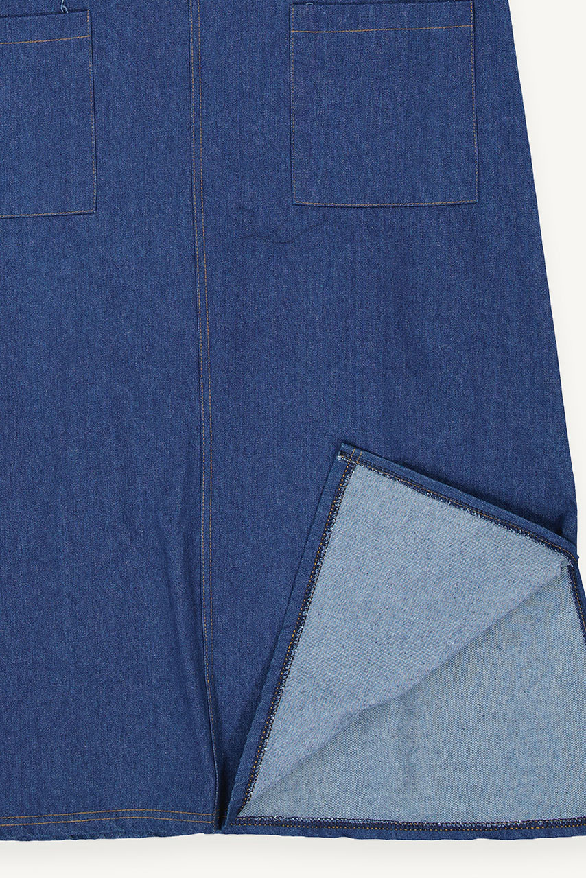 Tomo Denim Apron Dress, Mid Blue