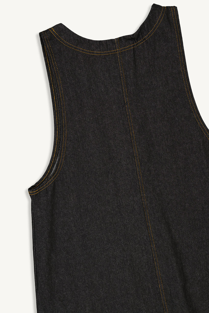 Tomo Denim Apron Dress, Black