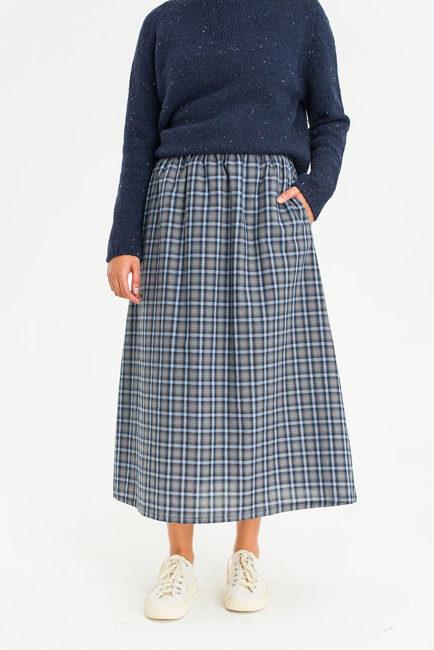 Rosi Banded Check Skirt, Navy