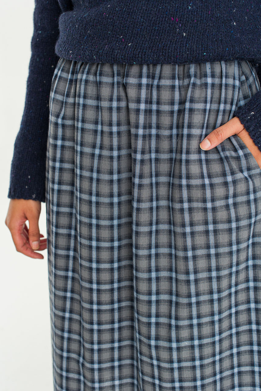 Rosi Banded Check Skirt, Navy