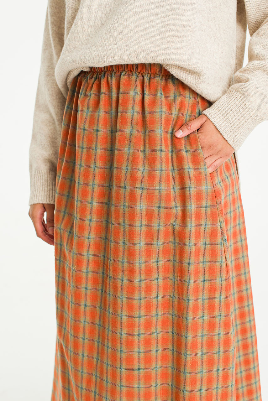 Rosi Banded Check Skirt, Orange