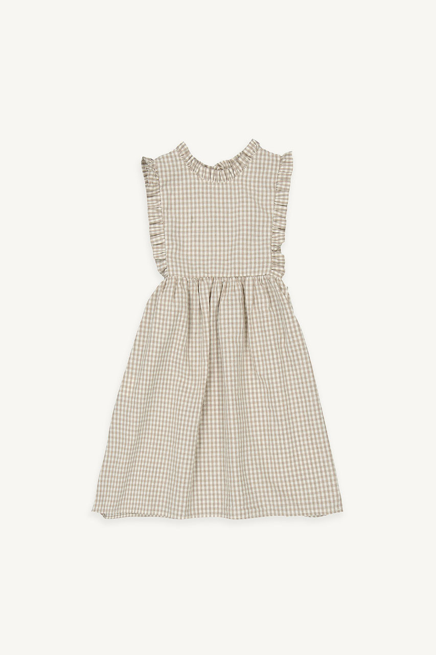 Mini Olive | Gingham Apron Dress, Beige