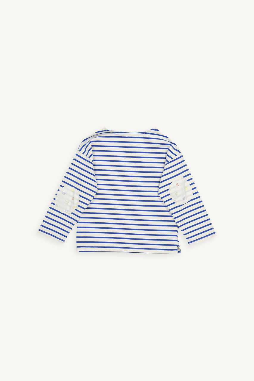 Mini Olive | Smile Patch Stripe Tee, Blue