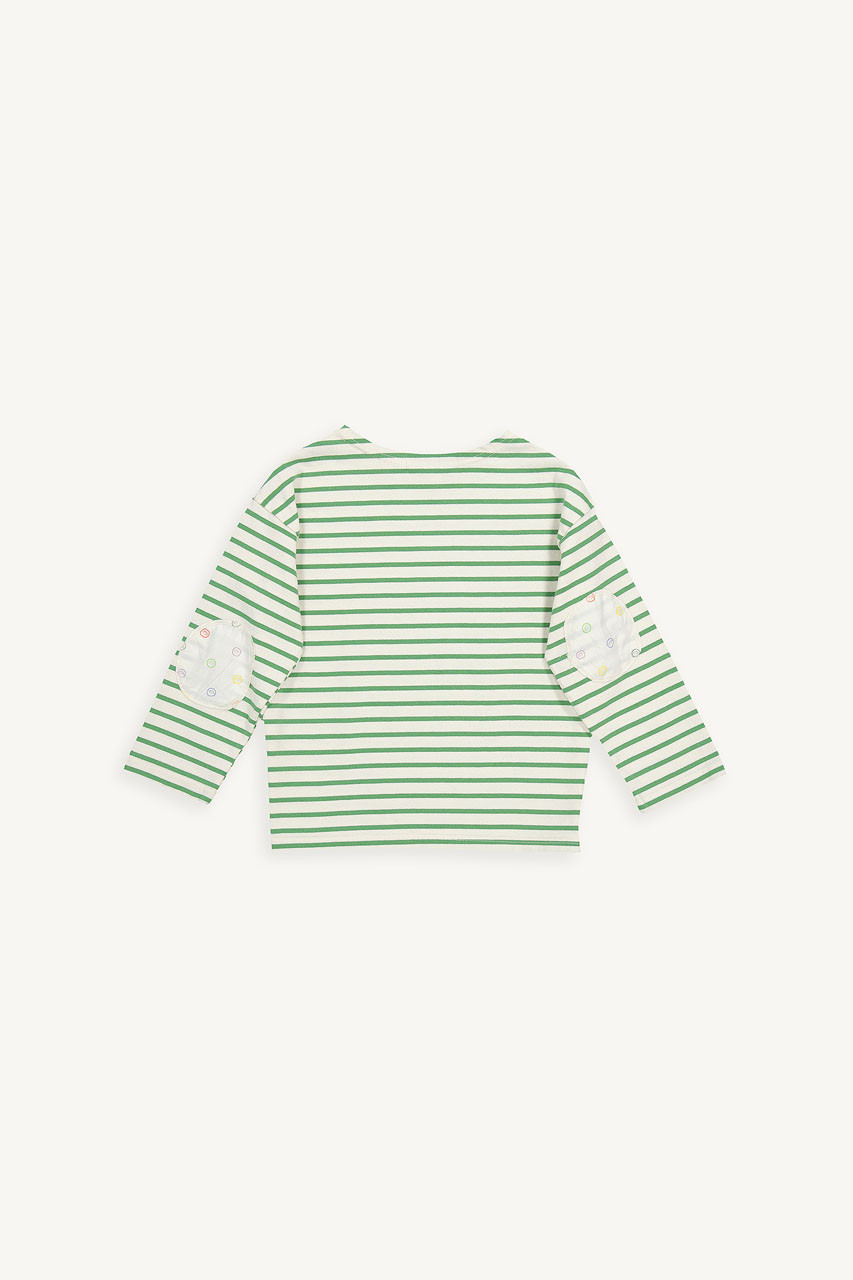 Mini Olive | Smile Patch Stripe Tee, Lime