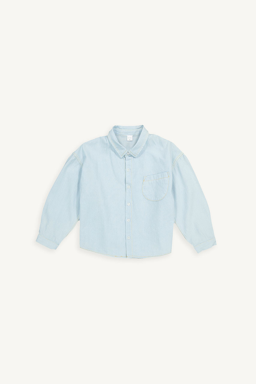 Mini Olive | Cotton Denim Shirt, Blue