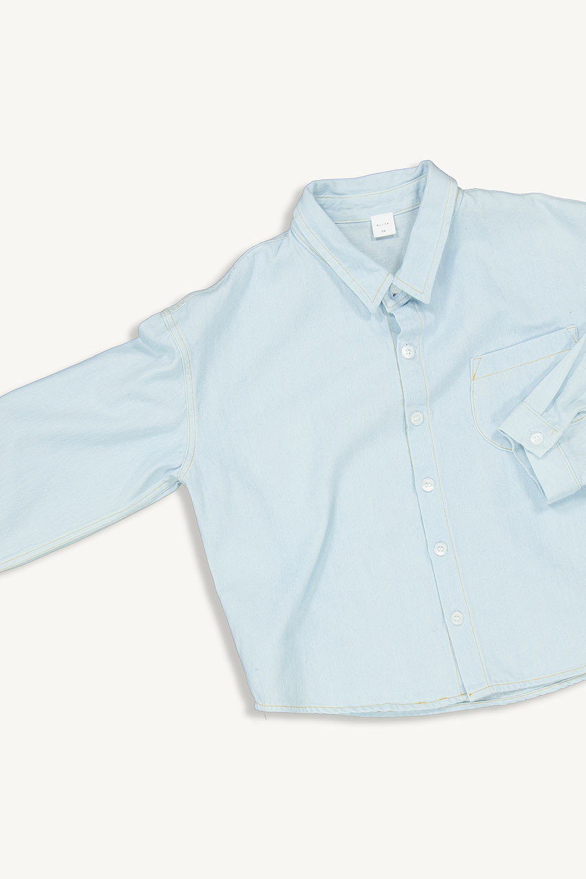 Mini Olive | Cotton Denim Shirt, Blue