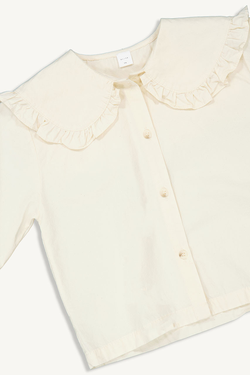 Mini Olive | Large Frill Collar Blouse, Ivory
