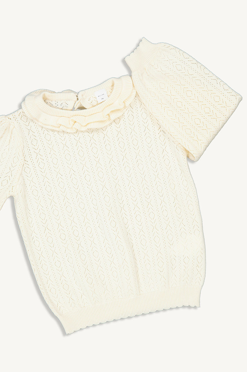 Mini Olive | Frill Neck Jumper, Ivory