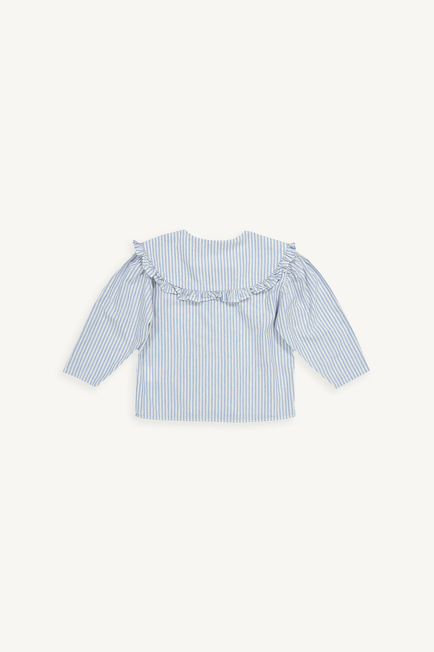 Mini Olive | Floral Stripe Collar Blouse, Blue Stripe