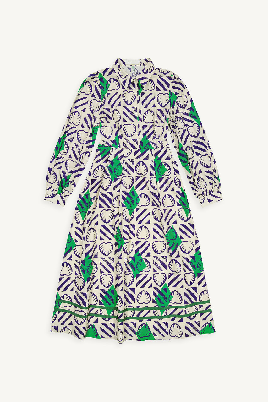Monstera print dress, Cobalt