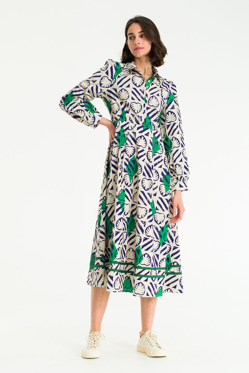Monstera print dress, Cobalt