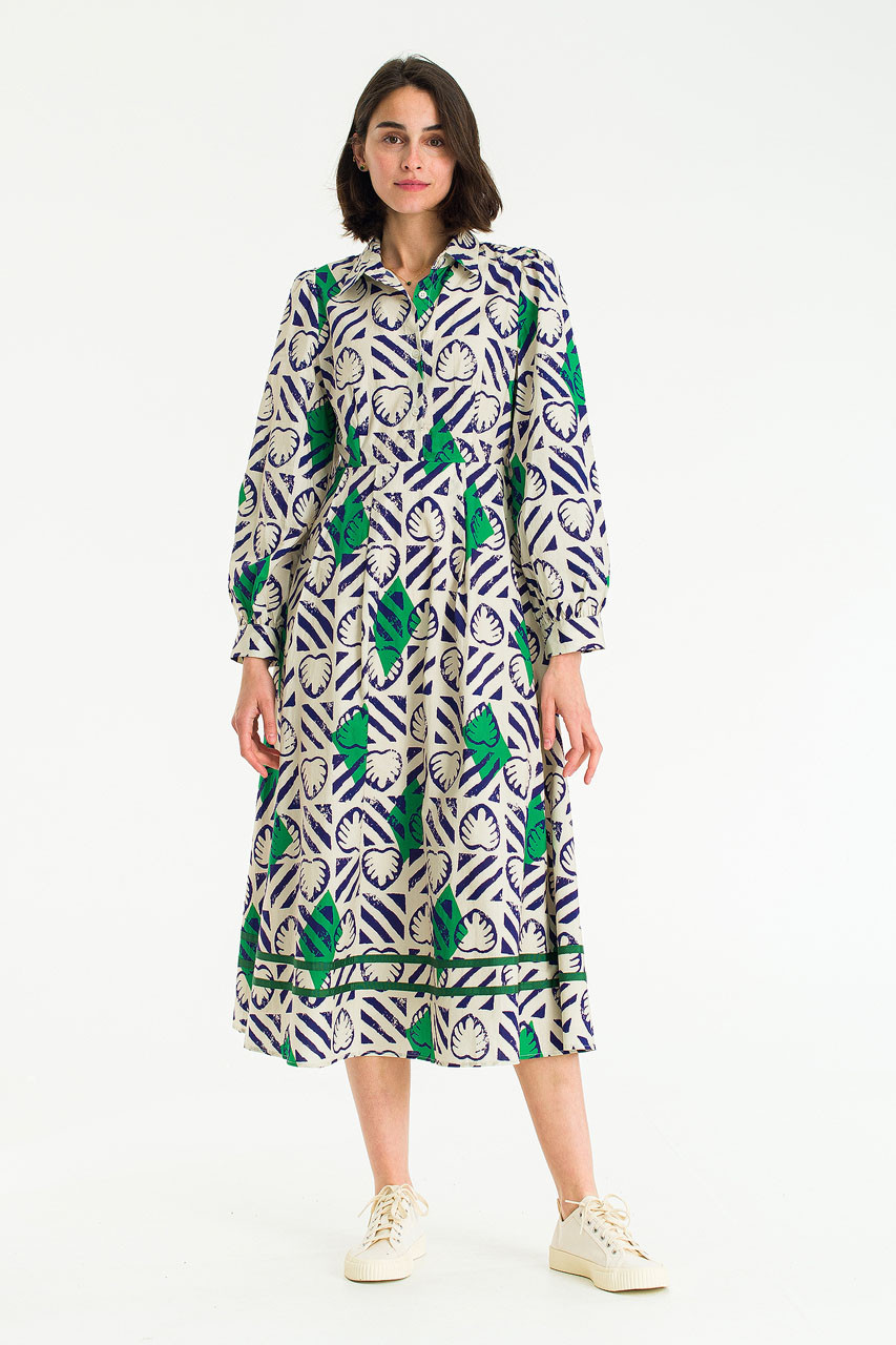 Monstera print dress, Cobalt