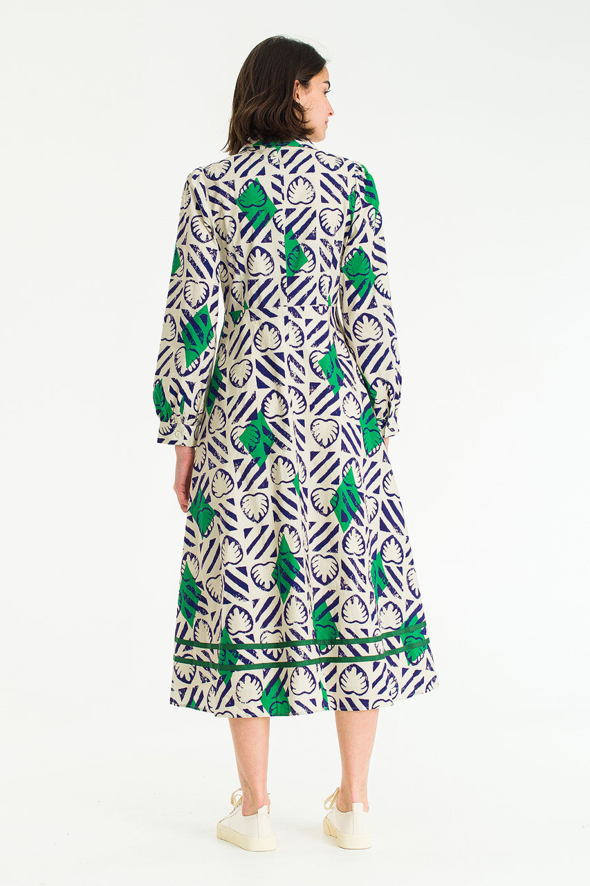 Monstera print dress, Cobalt