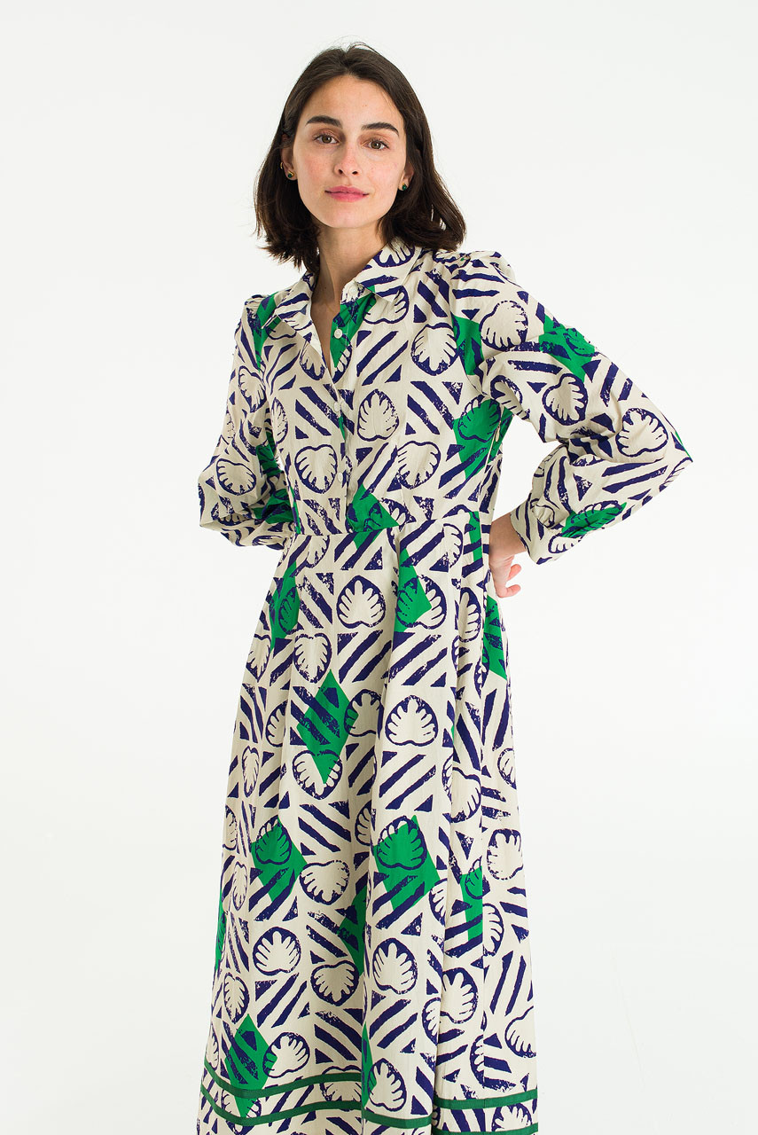 Monstera print dress, Cobalt