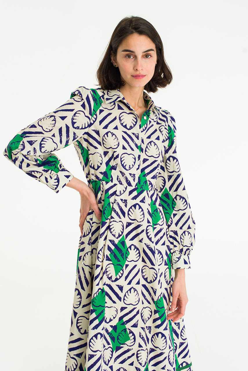 Monstera print dress, Cobalt