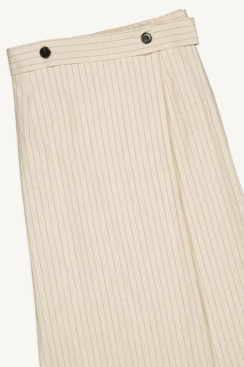 Jane Stripe Linen Skirt, Beige