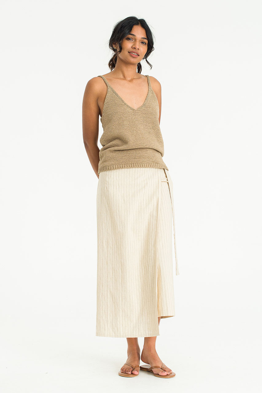 Jane Stripe Linen Skirt, Beige