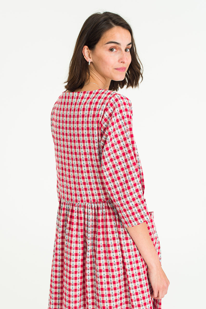 Violet Embroidered Dress, Red