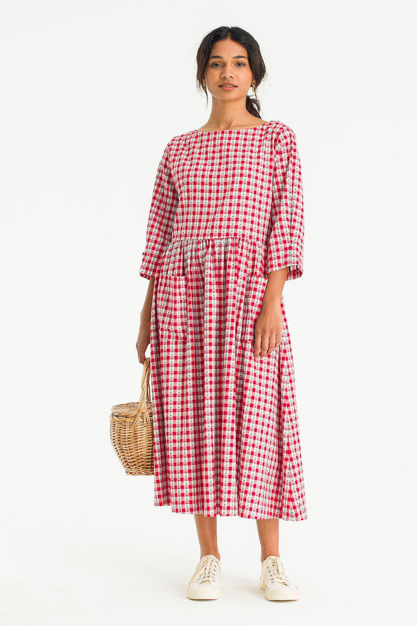 Violet Embroidered Dress, Red