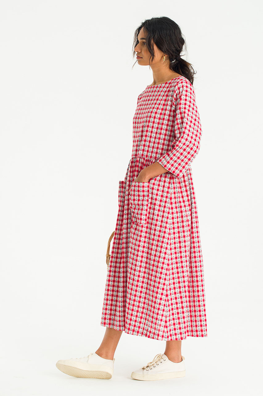 Violet Embroidered Dress, Red