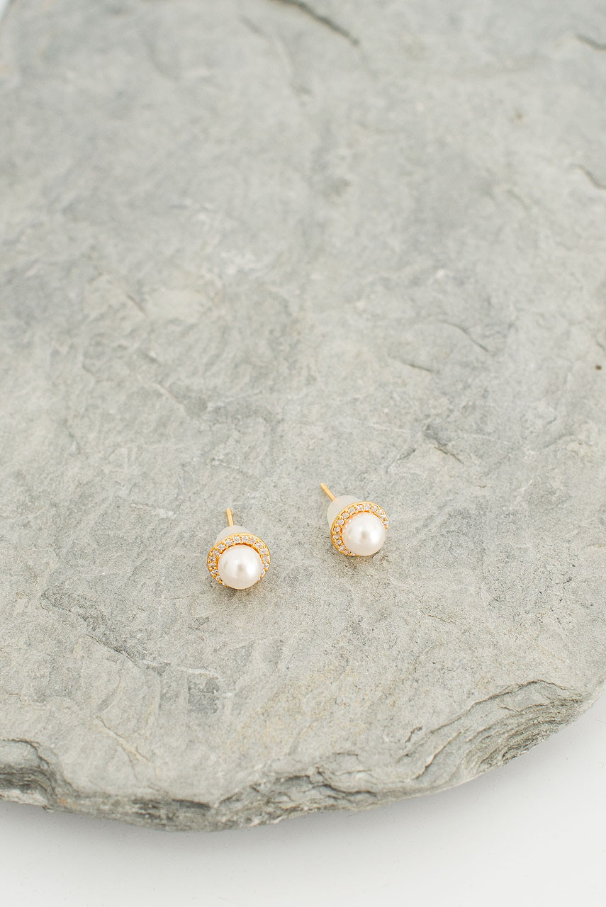 Nelliana Pearl Studs, 14K Gold Plated