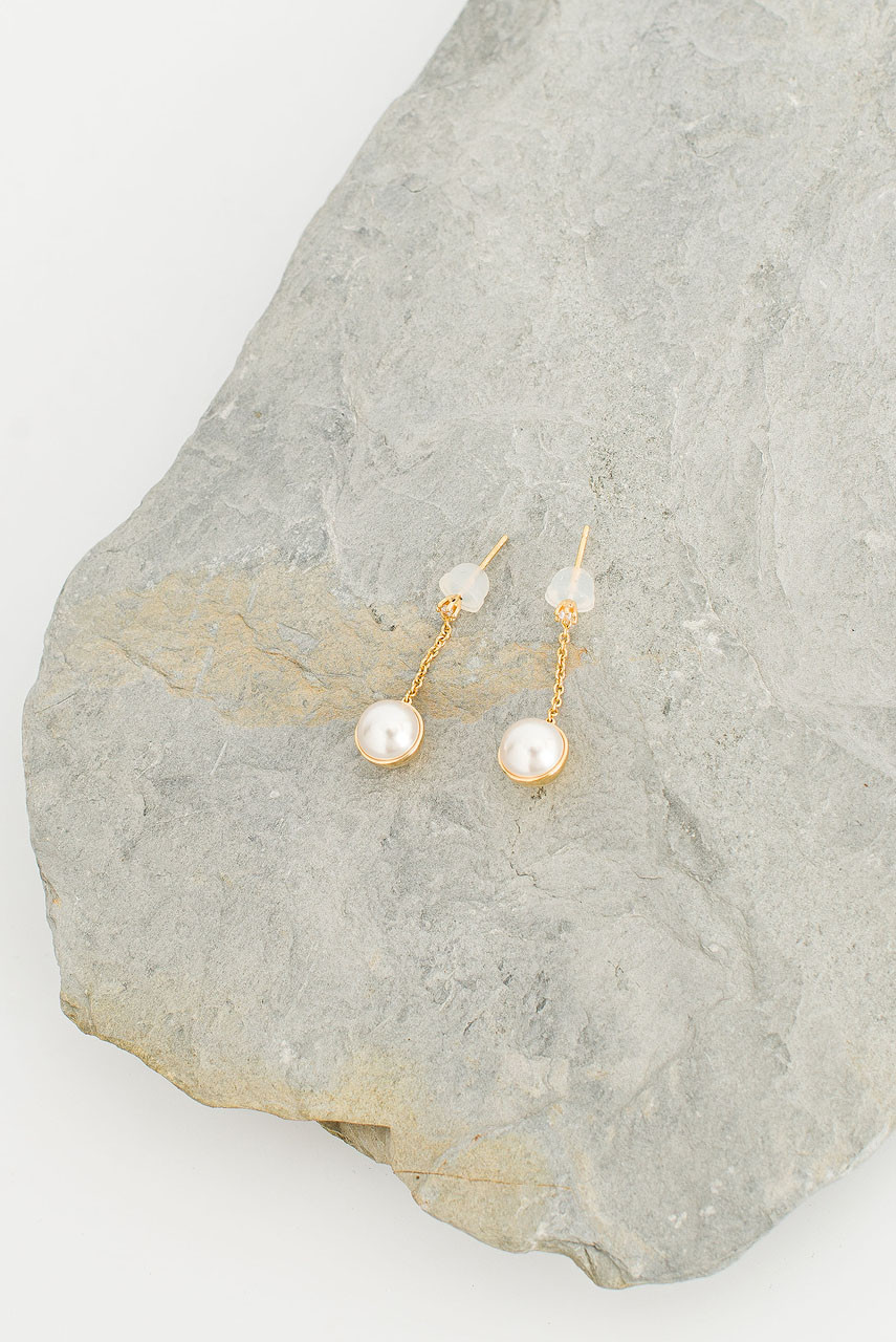 Dahlia Pearl Drop Earrings, 14K Gold Plated