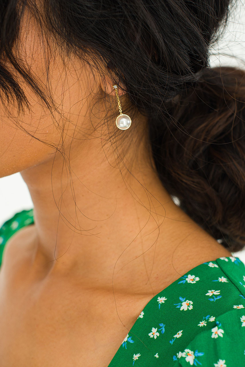 Dahlia Pearl Drop Earrings, 14K Gold Plated