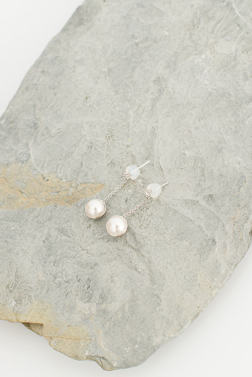 Dahlia Pearl Drop Earrings, Sterling Silver