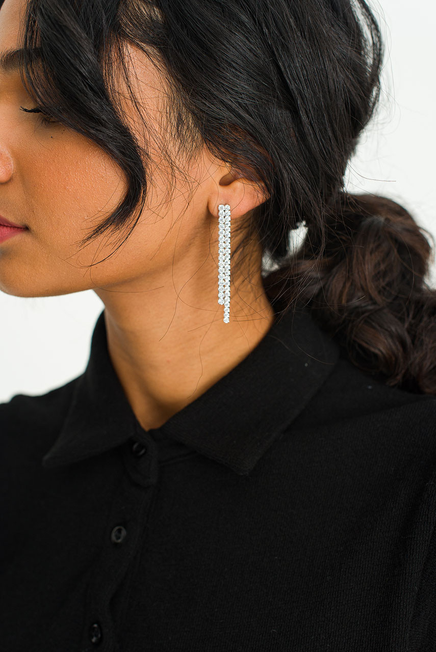 Crystal Line Drop Earrings, Sterling Silver