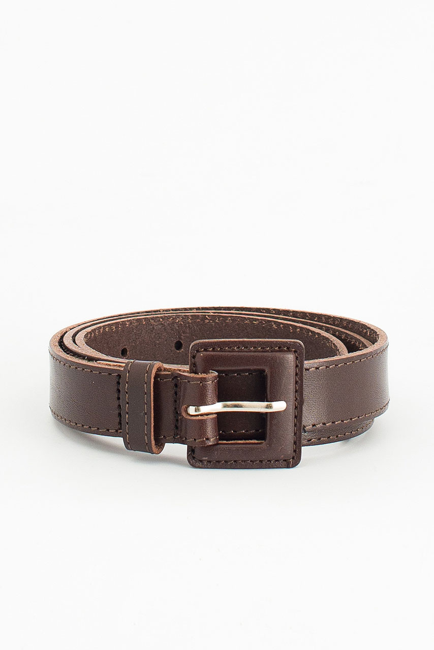 Stitch Square Buckle Point Belt, Brown