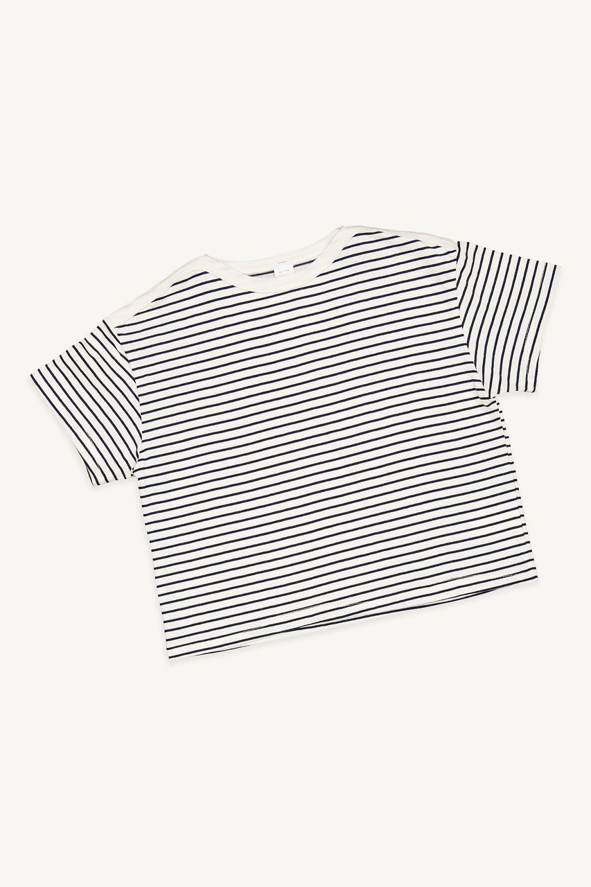 Mini Olive | Boat Neck Stripe Tee, Ivory/Black
