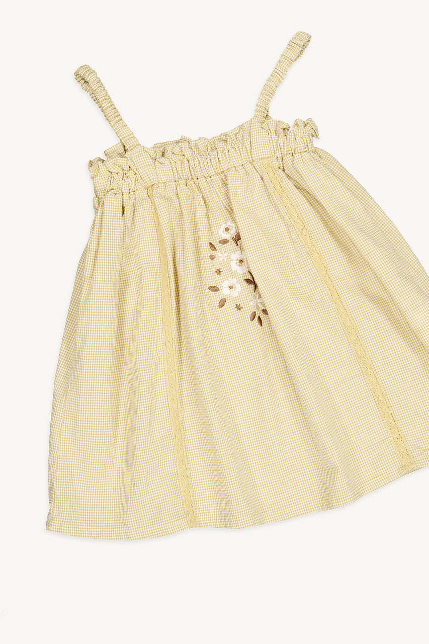 Mini Olive | Embroidered Apron Dress, Camel