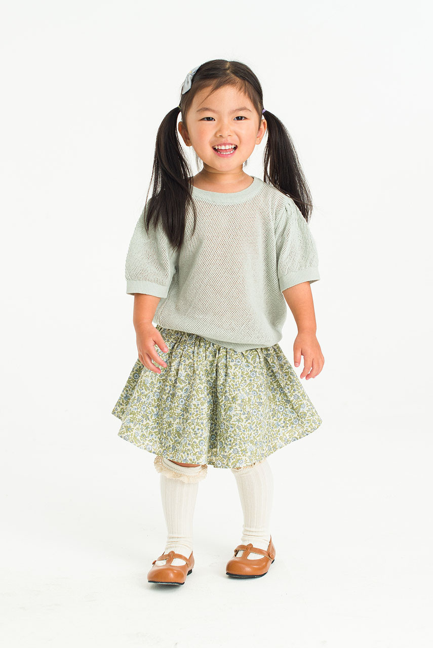 Mini Olive | Floral Pleated Skirt, Green